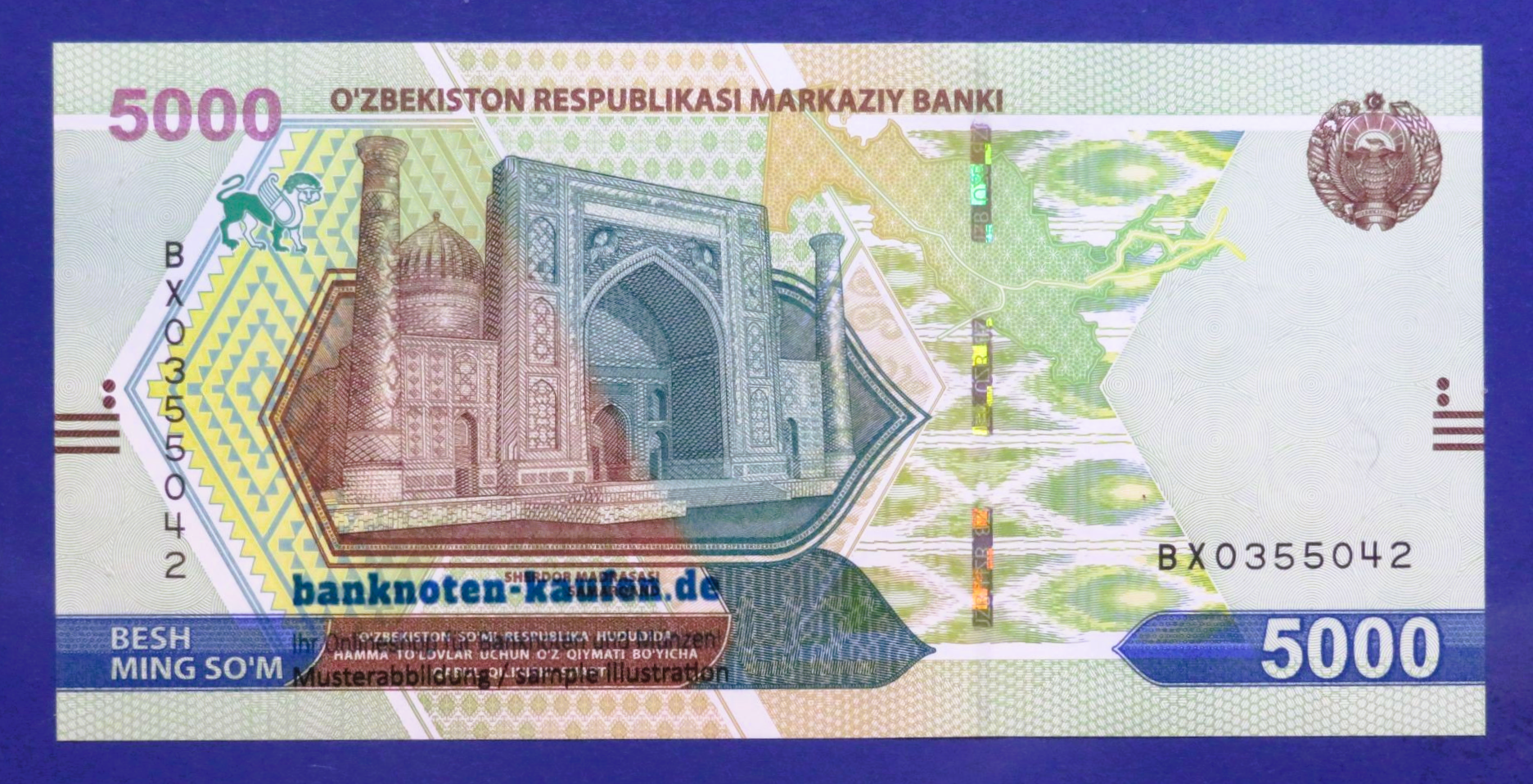 Uzbekistan - 5,000 Som, 2021, uncirculated (UNC), P-88