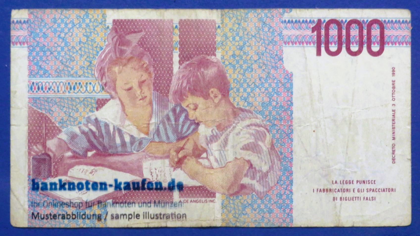 Italy - 1,000 Lire, 1990, circulated (USED / F), P-114b