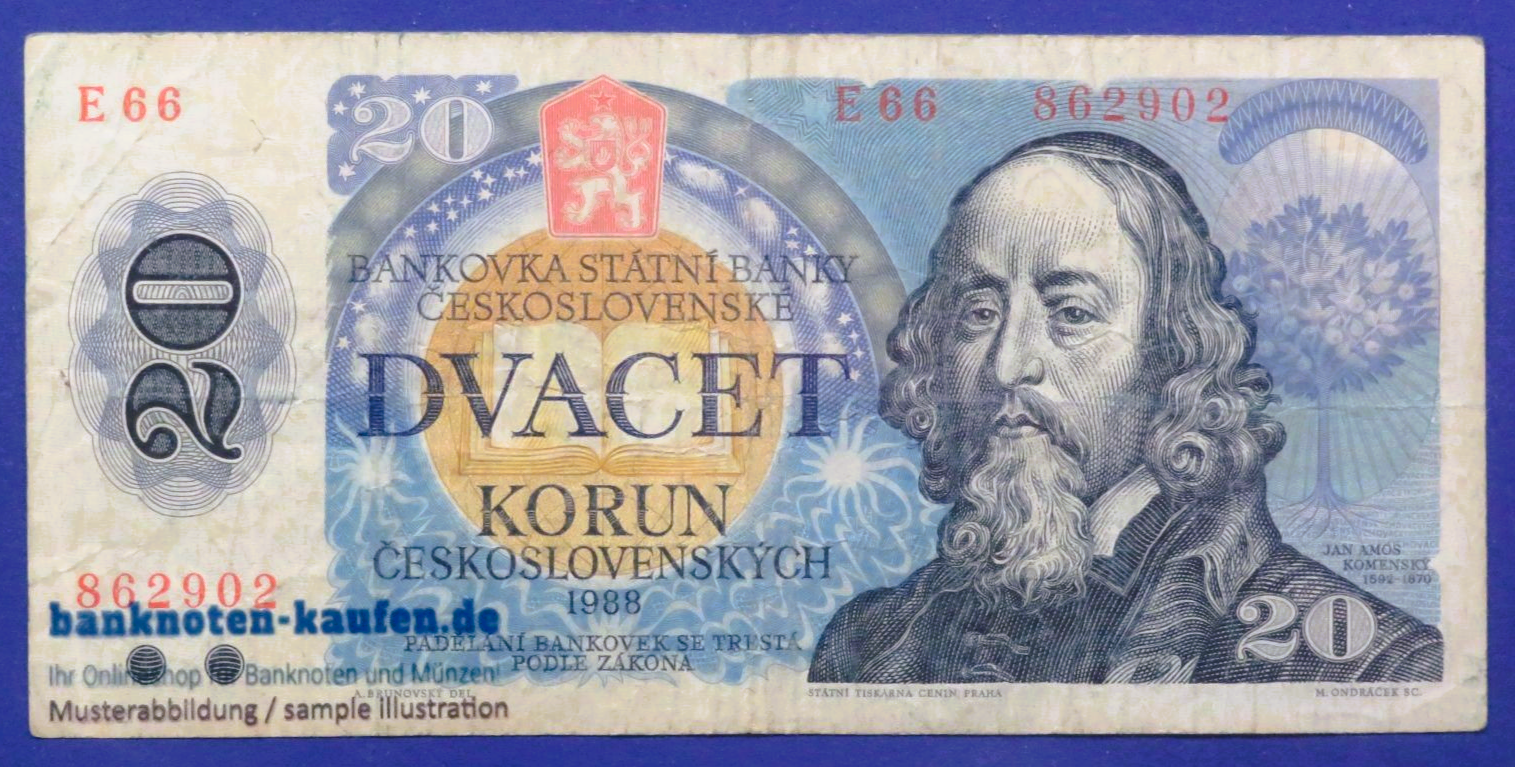 Czechoslovakia, 20 Korun, 1988,  circulated (USED / VF), P-95a