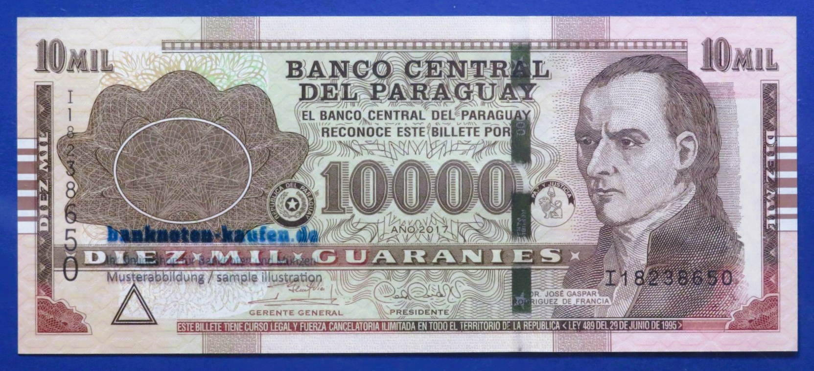 Paraguay - 10,000 Guaranies, 2017, about uncirculated (AU), P-A238b