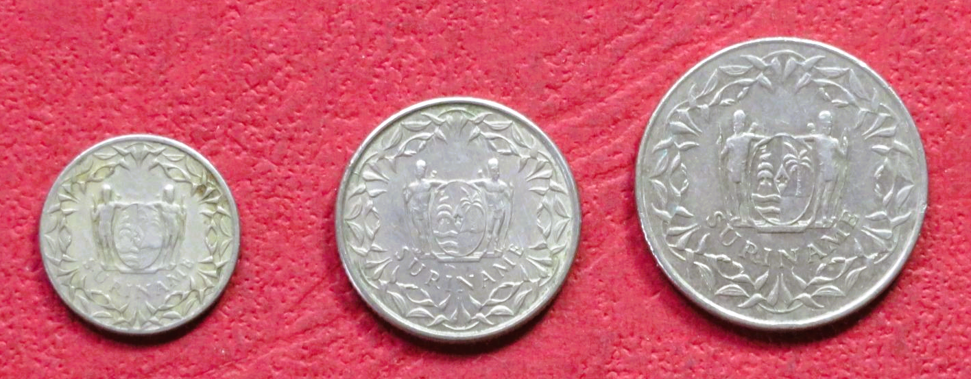 Suriname - Set 1: set of 3 coins, 10-100 Cent, 1962+, circulated (USED / vf)