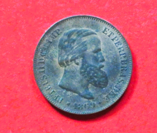 Brasilien: 10 Reis, 1869, gebraucht (used / ss)