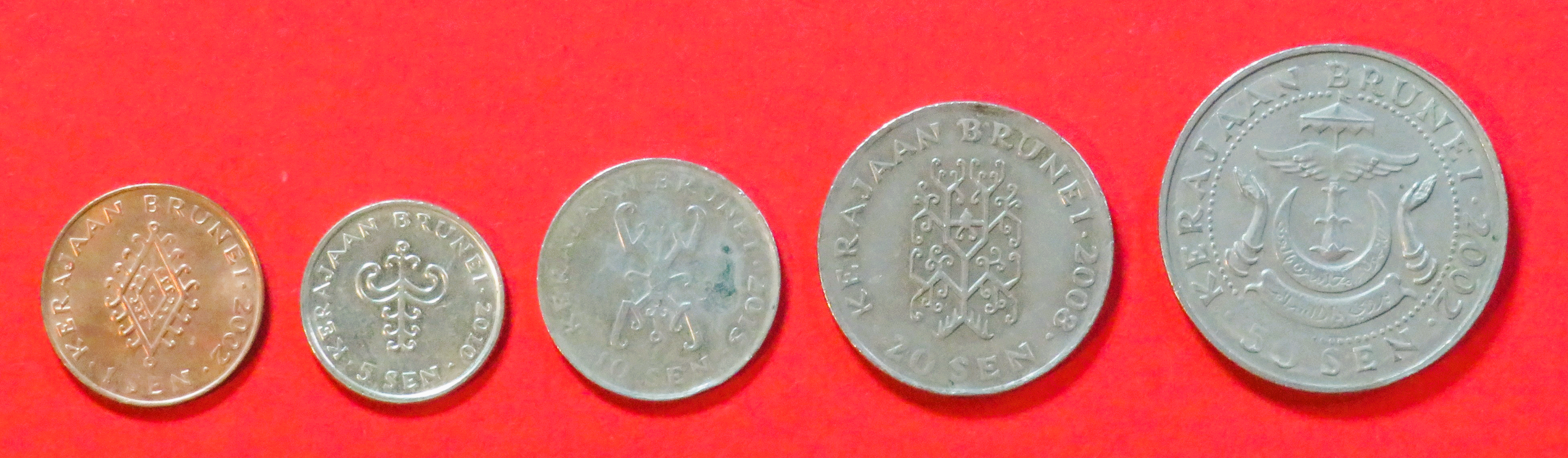 Brunei - Set 1:  1/5/10/20/50 Sen, 1993-2013, gebraucht (used / ss)