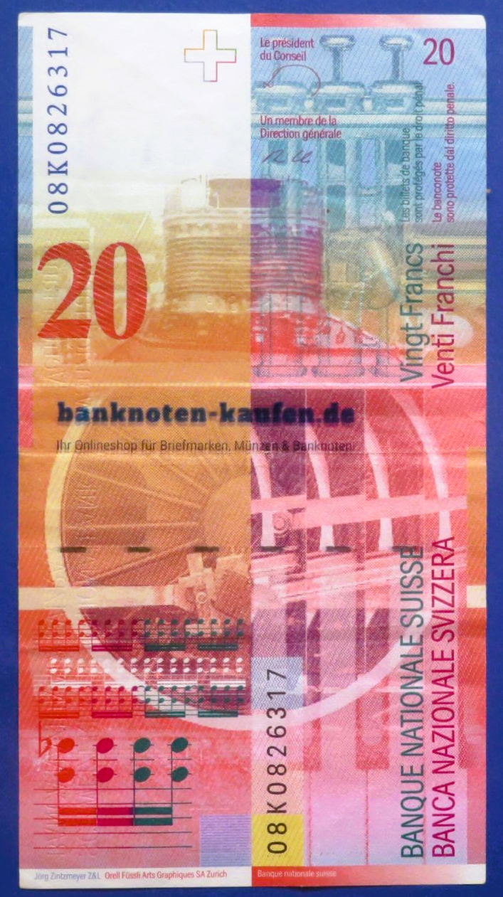 Switzerland, 20 Franken, 2008, circulated (USED / VF), P-69e