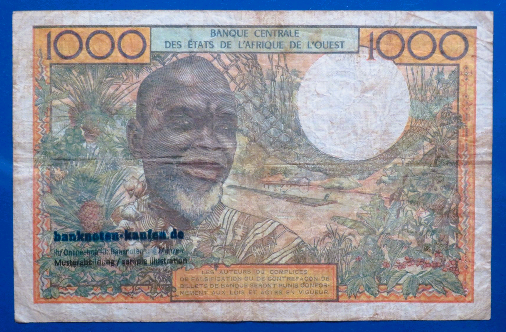 West African States - 1,000 Francs, ND (1959-65), circulated (USED / VF-), P-803Tk