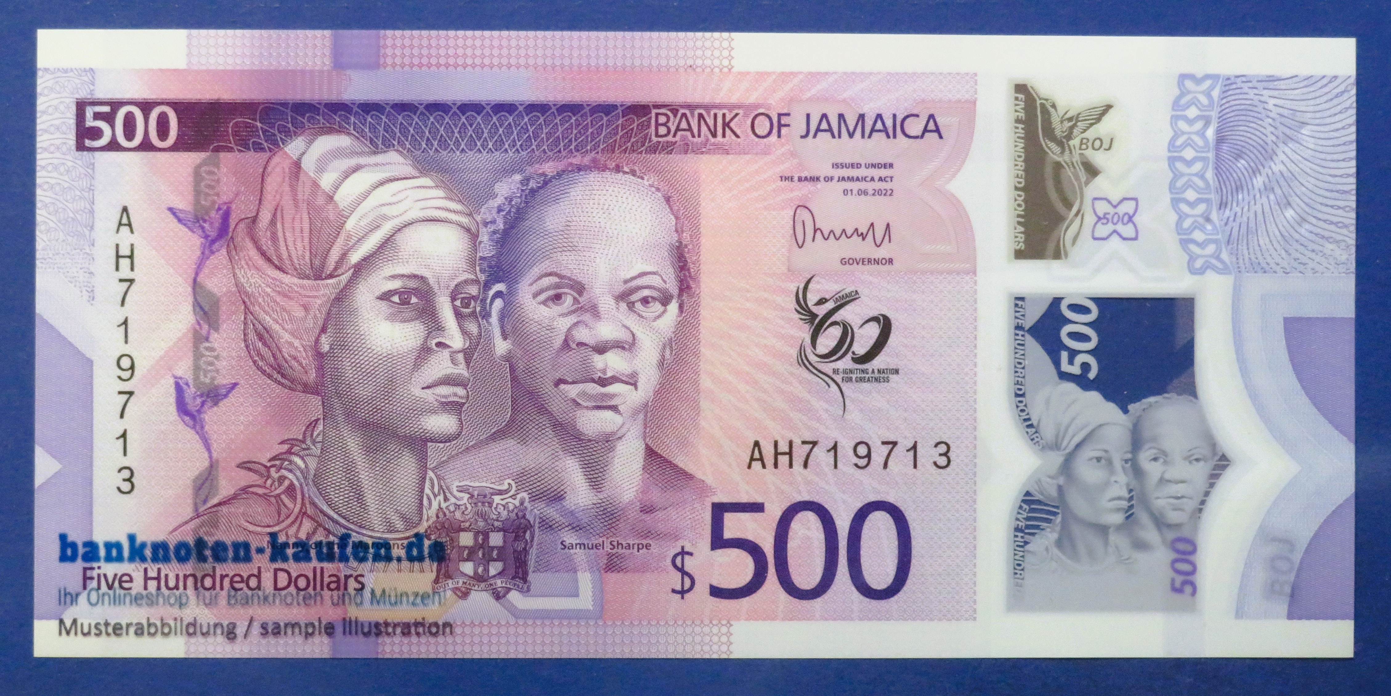 Jamaica, 500 Dollars, 2022, uncirculated (UNC), Polymer, Commemorative issue