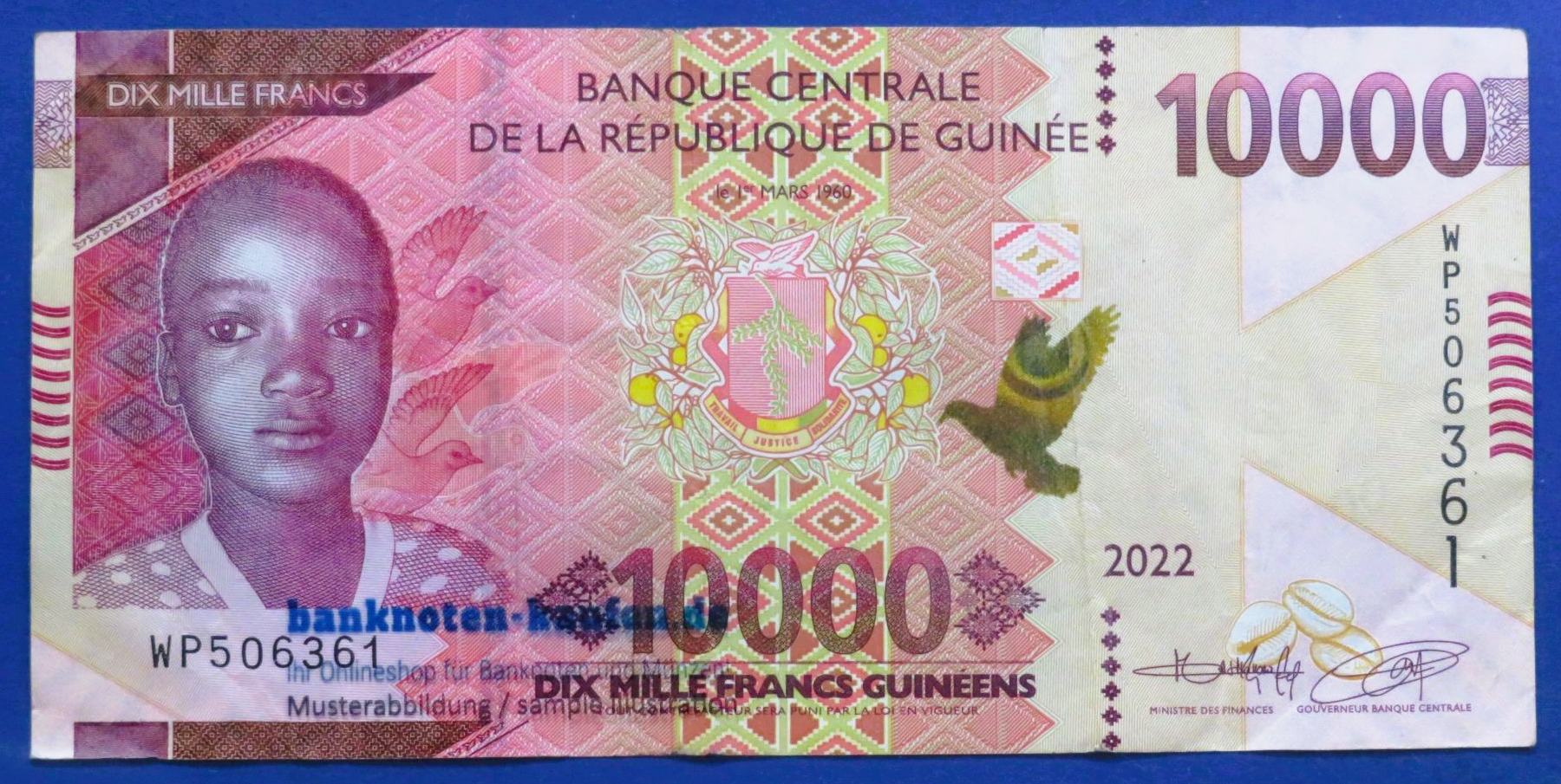 Guinea - 10,000 Francs, 2022, circulated (USED / VF), P-49Ac