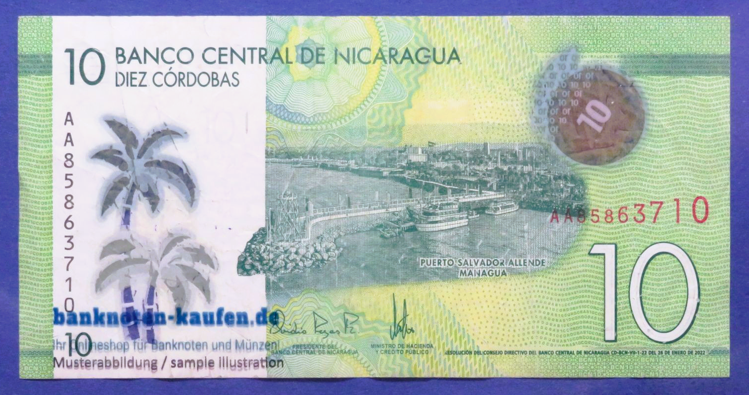 Nicaragua, 10 Cordobas, 2022, circulated (USED / F), Polymer, P-209c