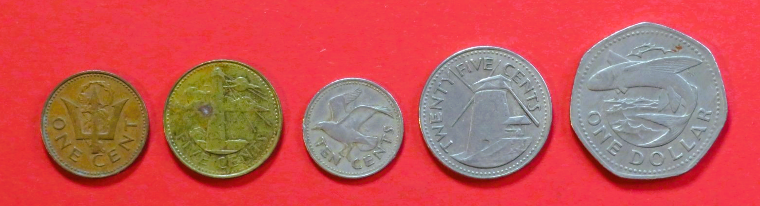 Barbados - Set 1:  1/5/10/25 Cents + 1 Dollar (10g), 1973-1986, circulated (USED / vf)
