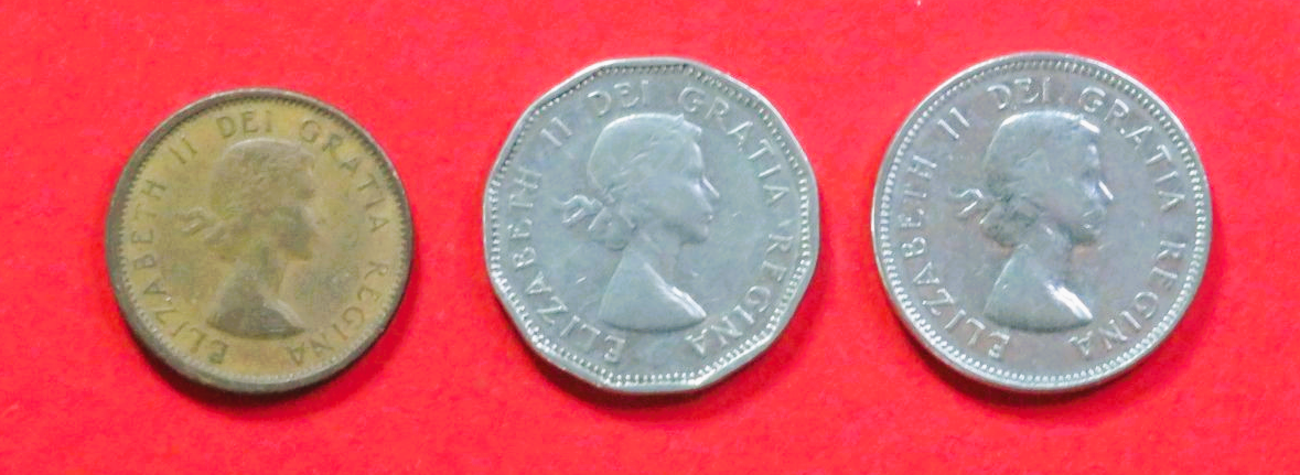 Canada:  1/5/5 Cents, 1953-1964, circulated (used / vf), QE II., # 48/49a/50