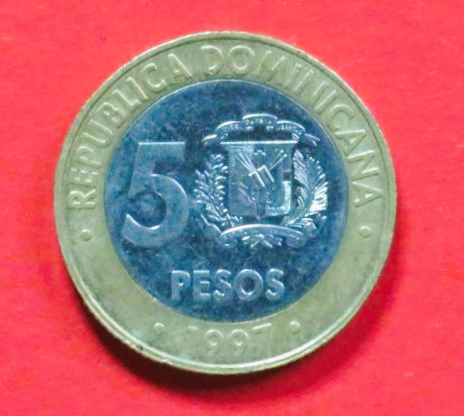 Dominikanische Republik: 5 Pesos, 1997, gebraucht (used / vz), Gedenkausgabe, # 118