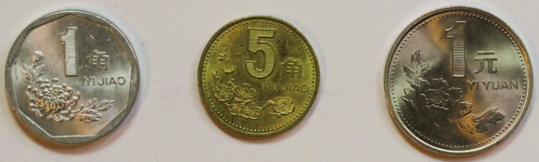 China PR Set 2: 3 coins, 0,1/0,5/1 Yüan, 1991-2001, circulated (USED / VF)  
