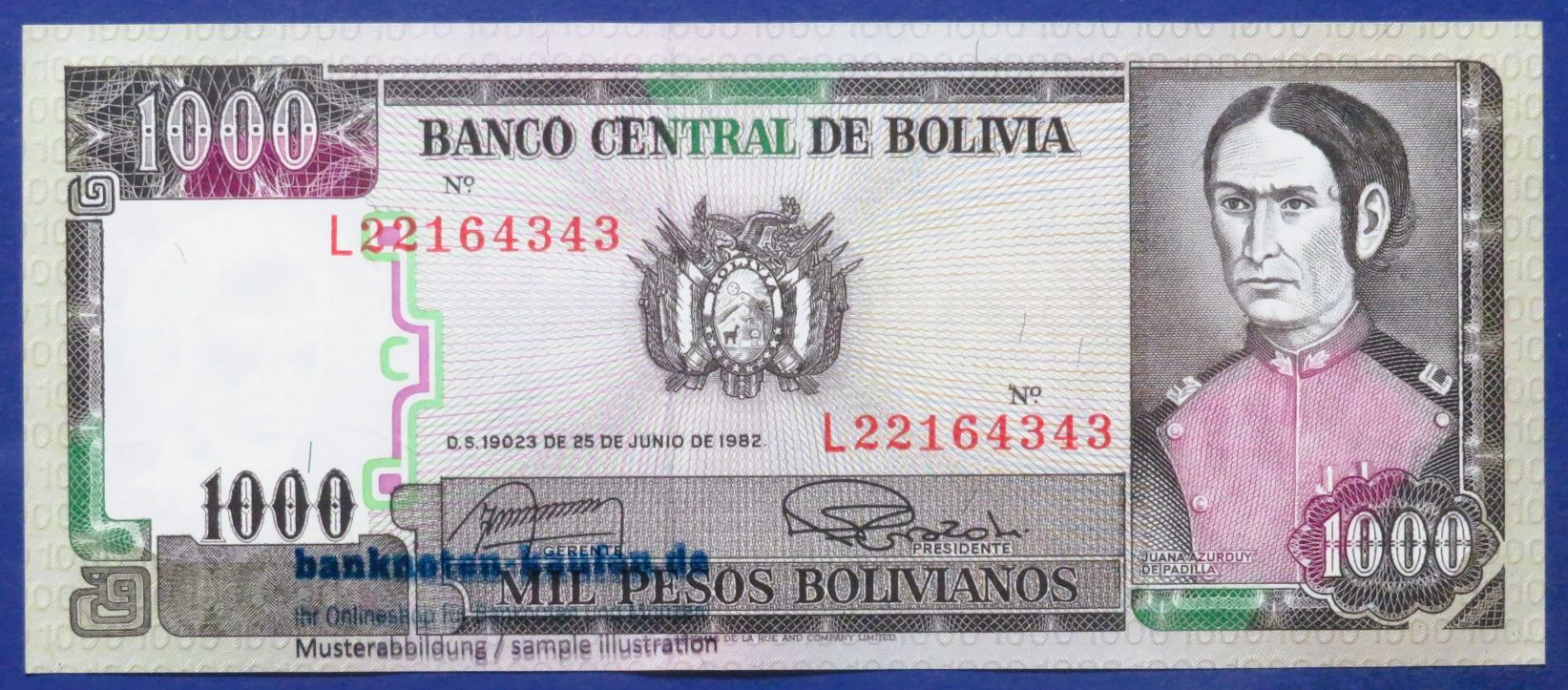 Bolivia - 1,000 Pesos Bolivianos, D. 1982, about uncirculated (AU), P-167a