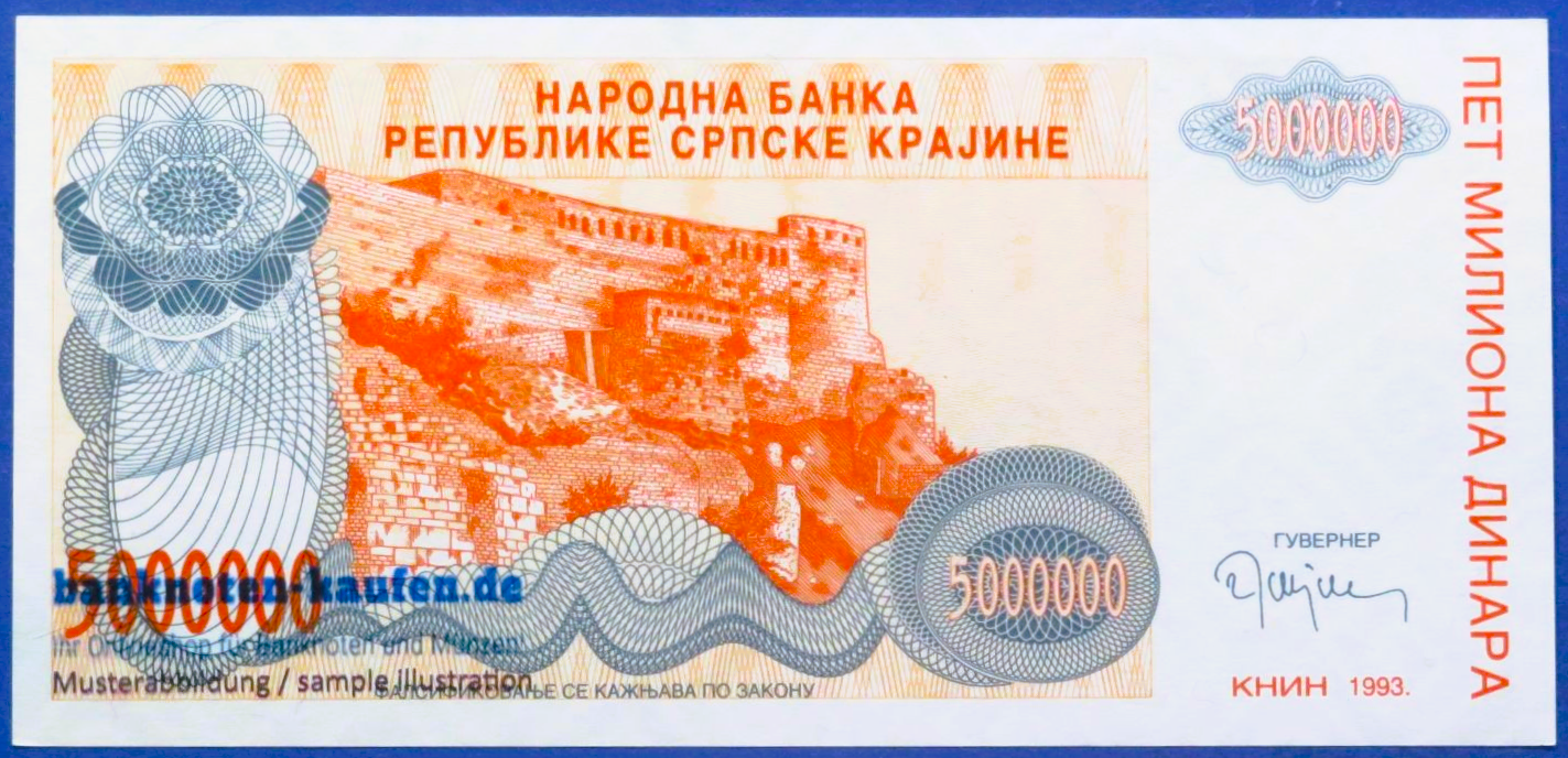Republike Srpske Krajine - Knin: 5,000,000 Dinara, 1993,  about uncirculated (AU)