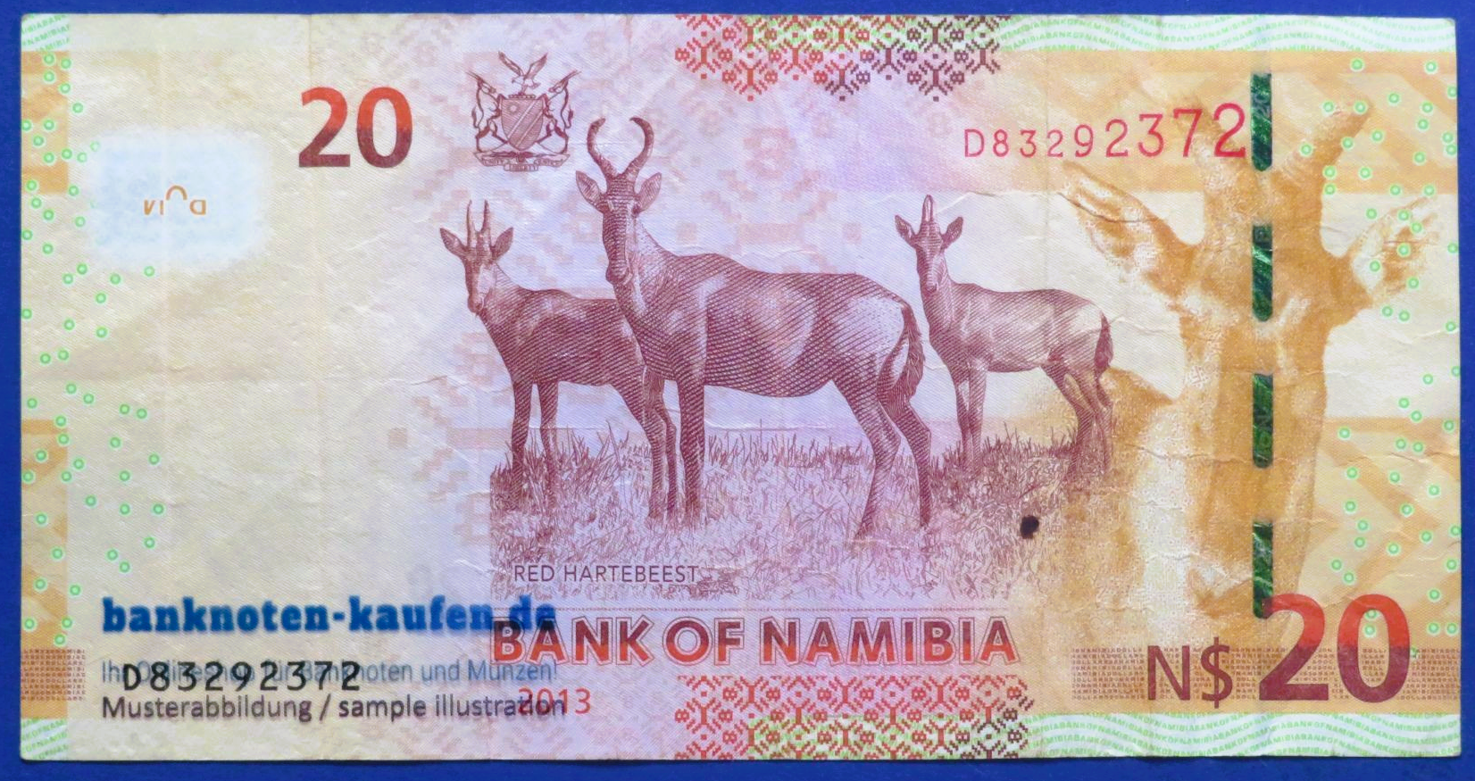 Namibia, 20 Dollars, 2013, circulated (USED / VF-), P-12b