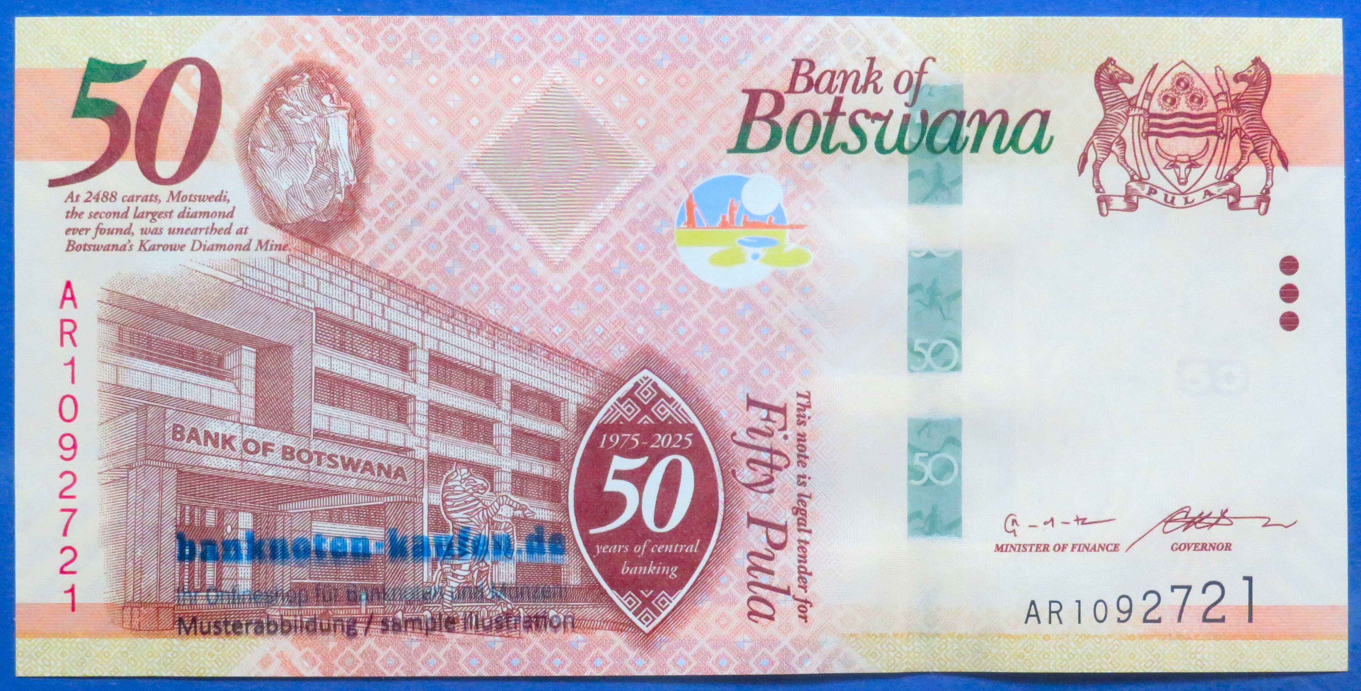 Botswana, 50 Pula, 2025, kassenfrisch (UNC), Gedenkausgabe