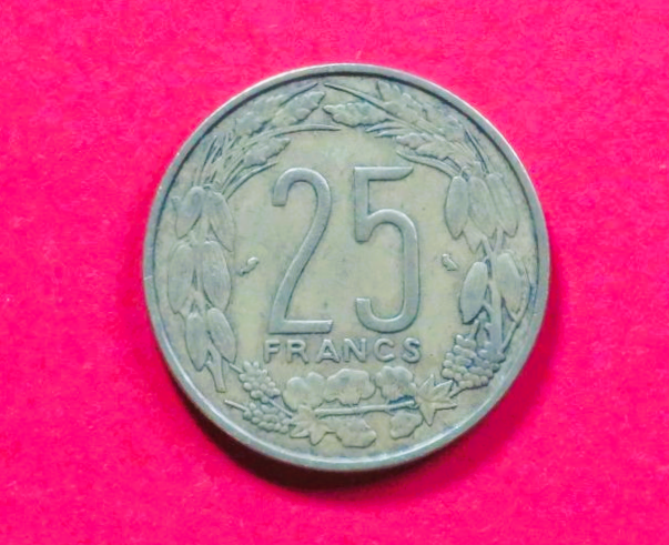 Central African States:  25 Francs, 1970, circulated (used / vf), # 14a