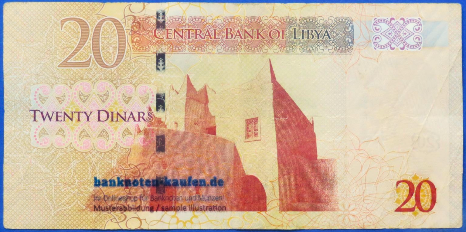 Libyen, 20 Dinars, 2013ND, gebraucht  (USED / F+), P-79