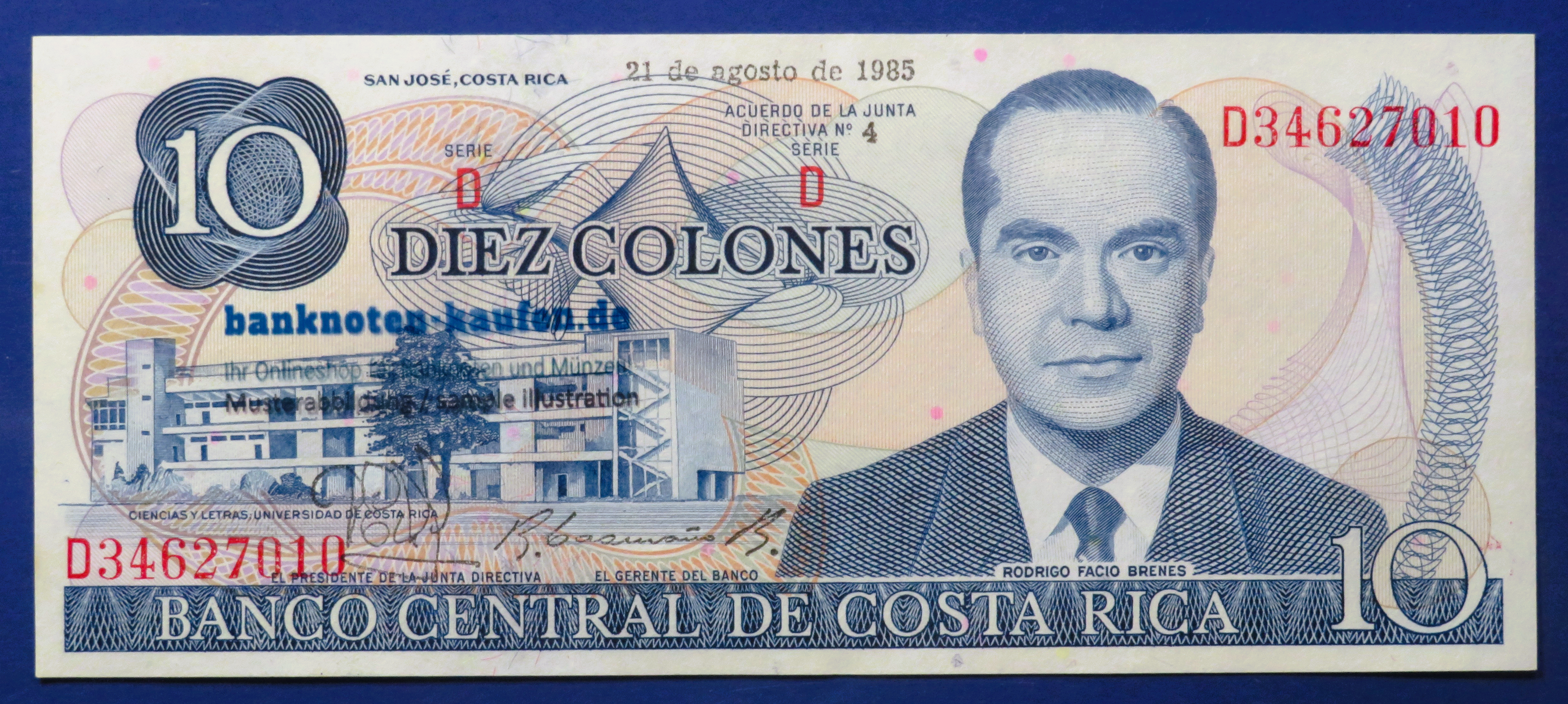 Costa Rica, 10 Colones, 1985, about uncirculated (AU), P-237b