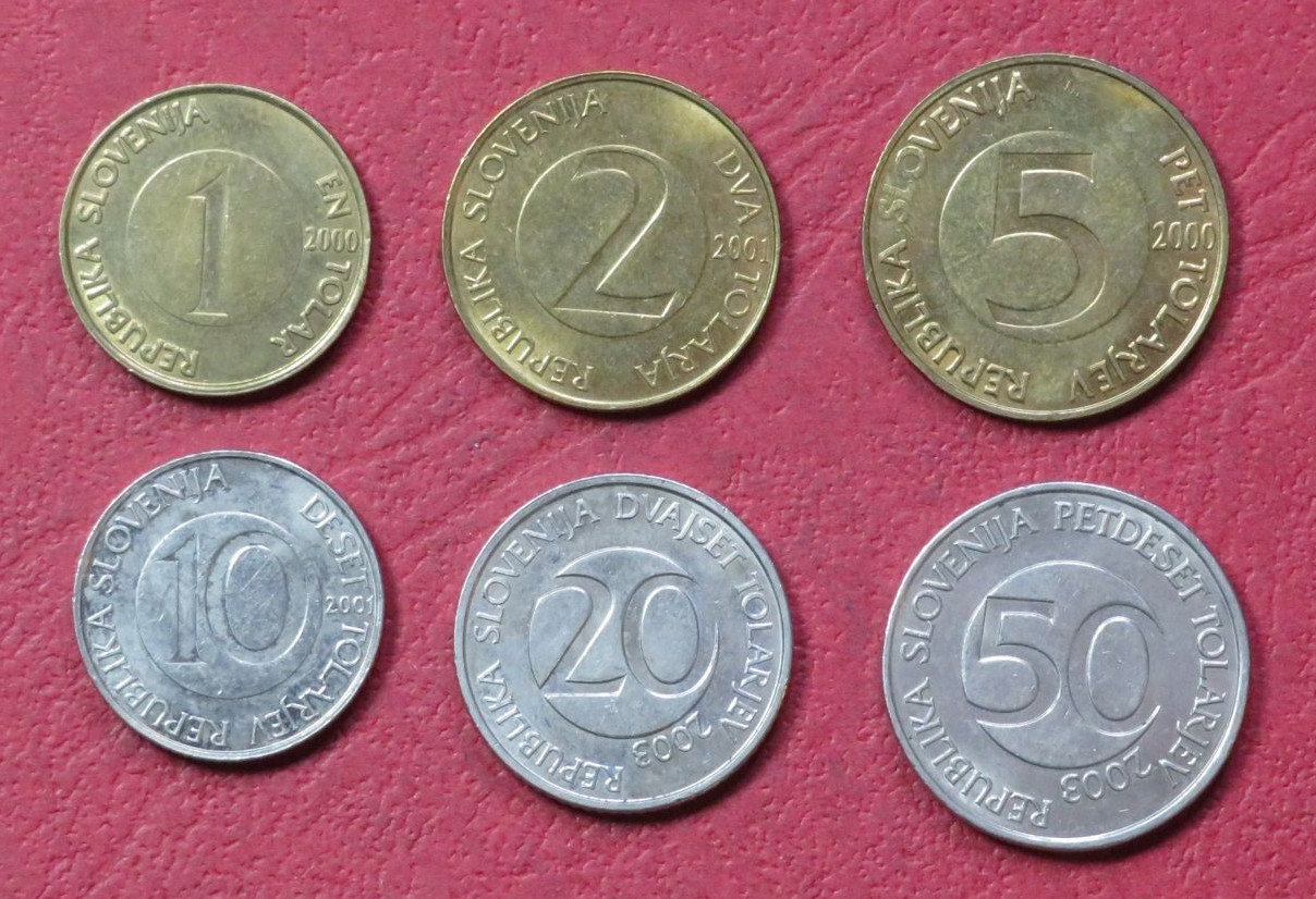 Slovenia Set 2:  6 coins, 1-50 Tolarjev, circulated (USED)      