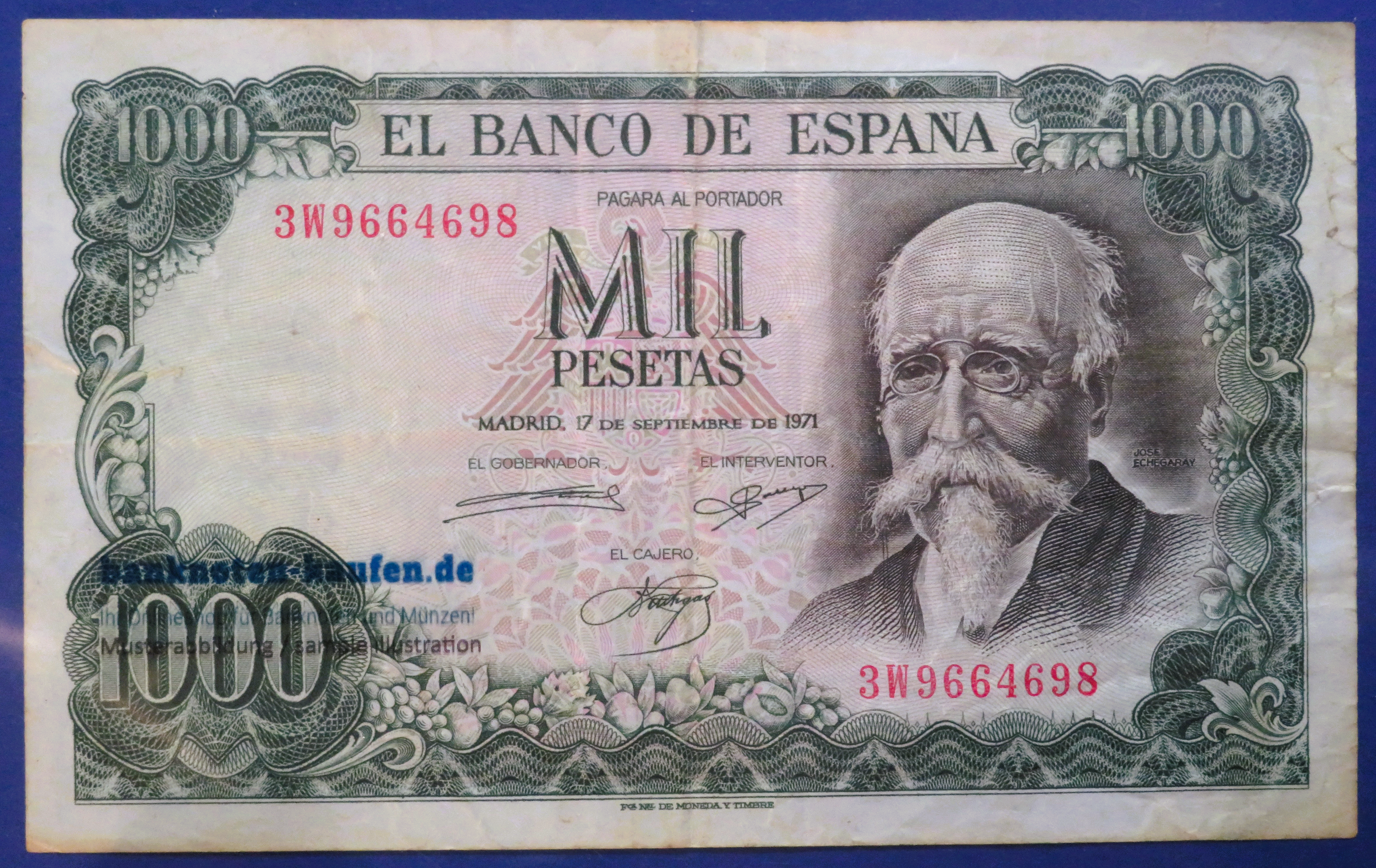 Spain - 1,000 Pesetas, 1971, circulated (USED / VF-), P-154