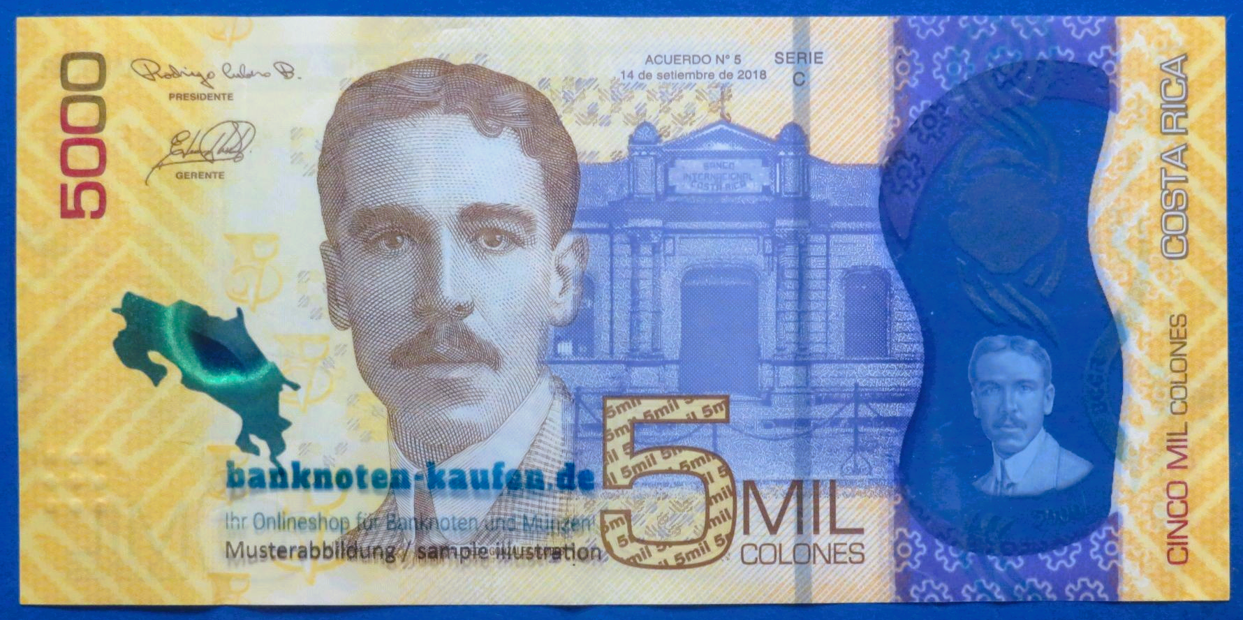 Costa Rica - 5,000 Colones, 2018, circulated (USED / VF), Polymer, P-282a