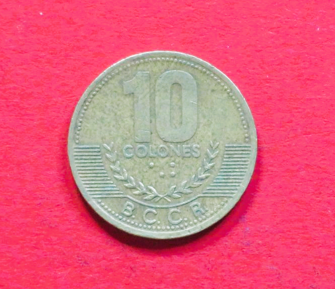 Costa Rica: 10 Colones, 1997-2002, gebraucht (used / ss), # 89a