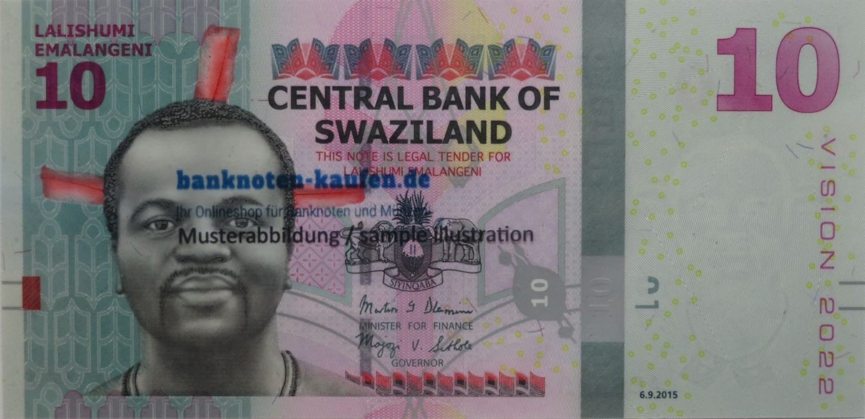 Swaziland - 10 Emalangeni, 2015, uncirculated (UNC)  P-41