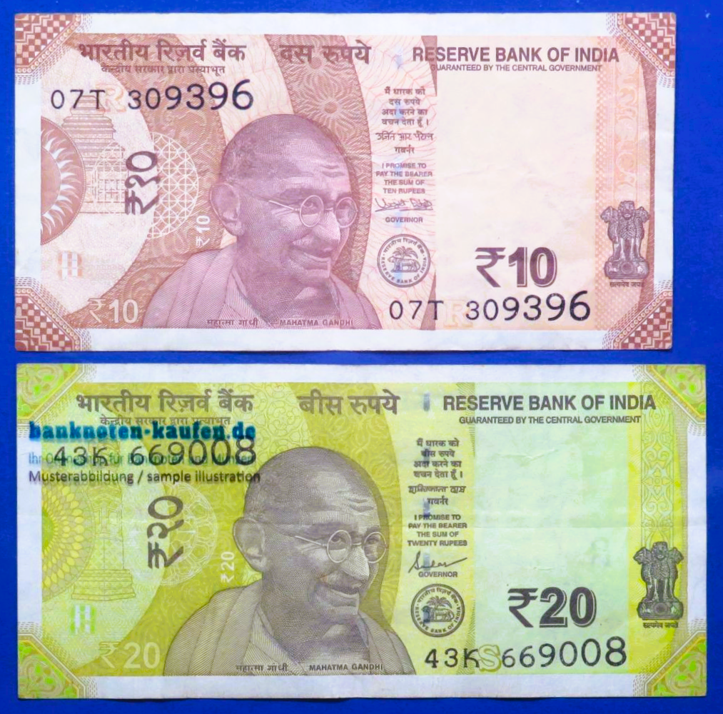 India, Set of 6 banknotes, 880 Rupees, 2017-2023, circulated (USED / VF)