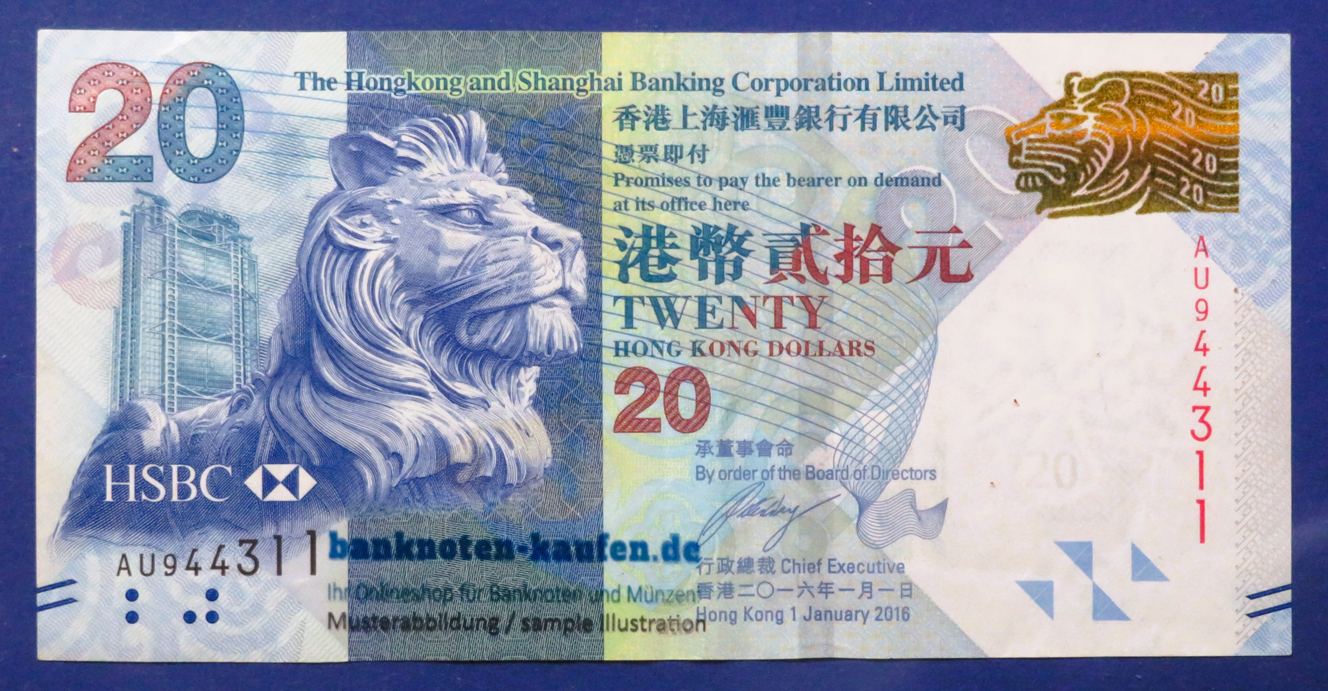 Hongkong, 20 Dollars, 2016, circulated (USED / VF), P-212e  (HSBC)