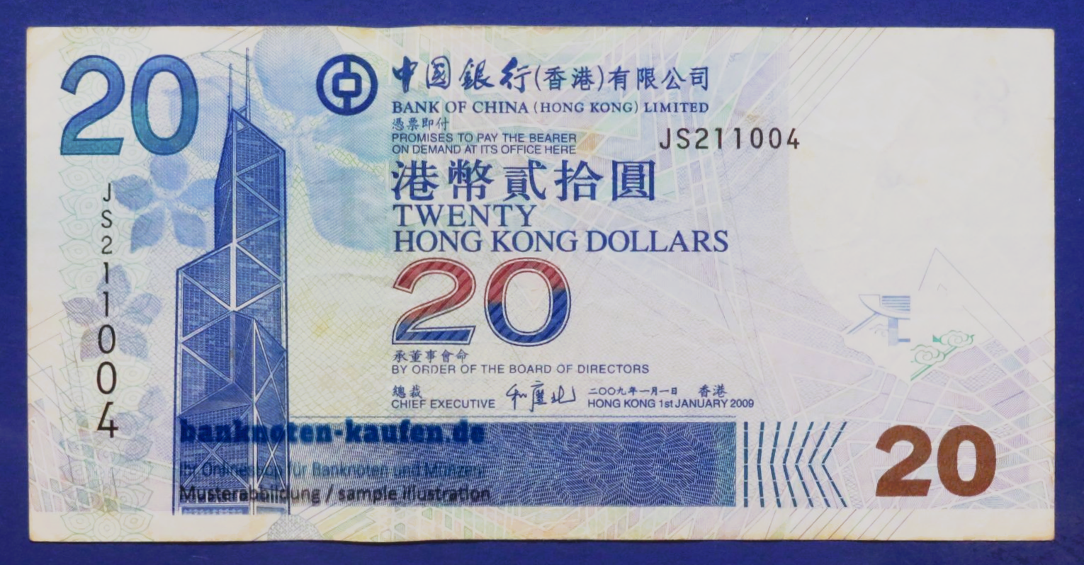 Hongkong, 20 Dollars, 2009, circulated (USED / VF), P-335f  (BoC)