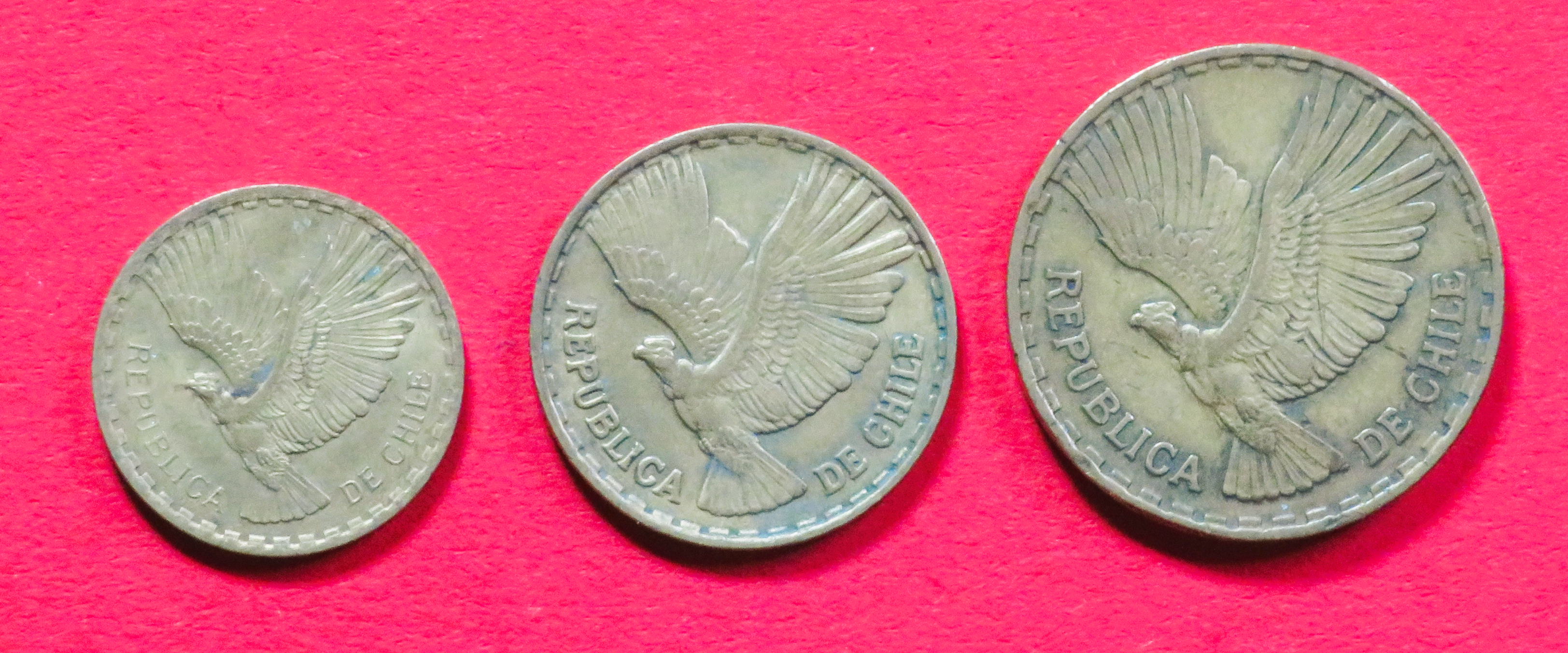 Chile - Set 1: 2/5/10 Centesimos, 1960-1970, circulated (used / vf), # 31-33