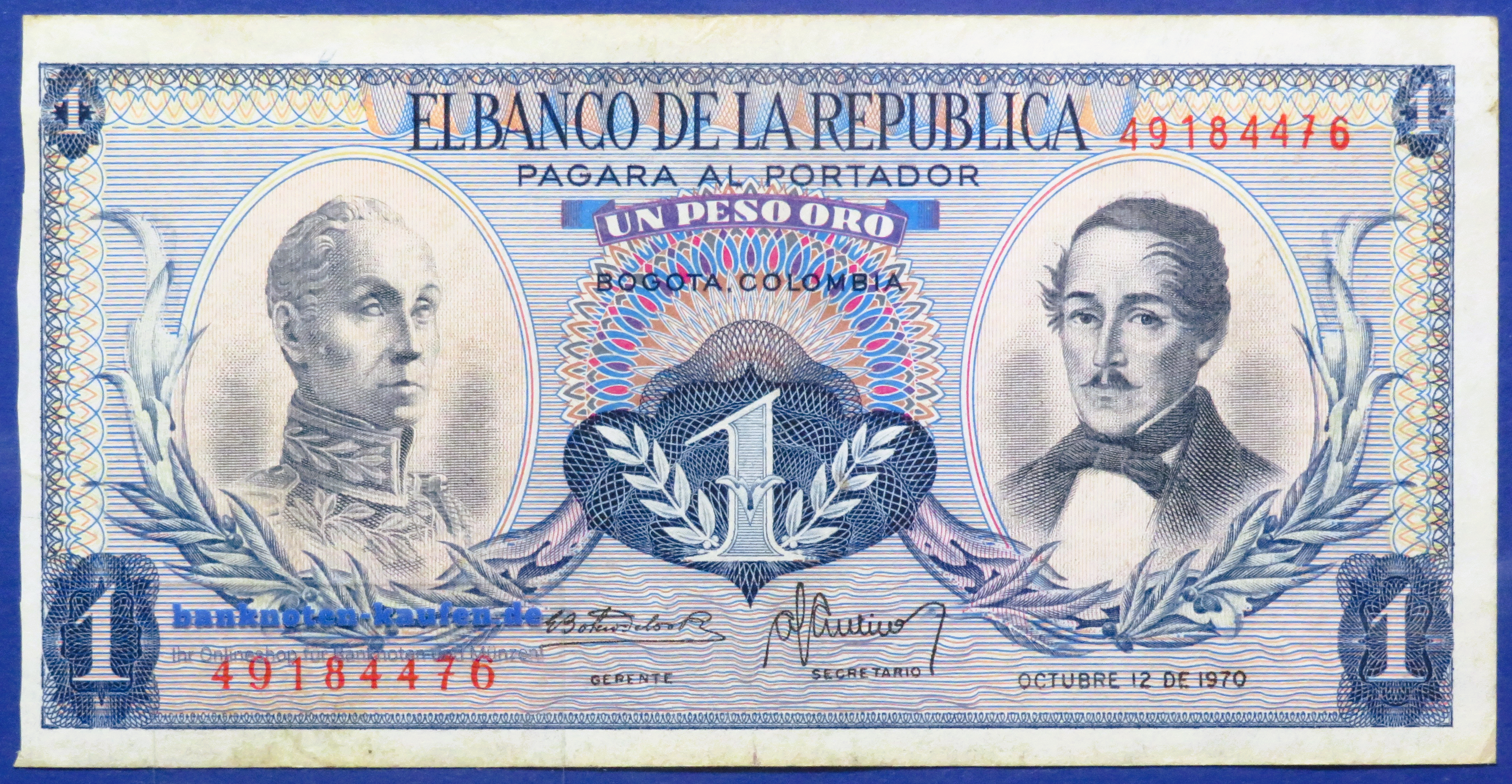 Kolumbien, 1 Peso oro, 1970, gebraucht (USED / G), P-404e