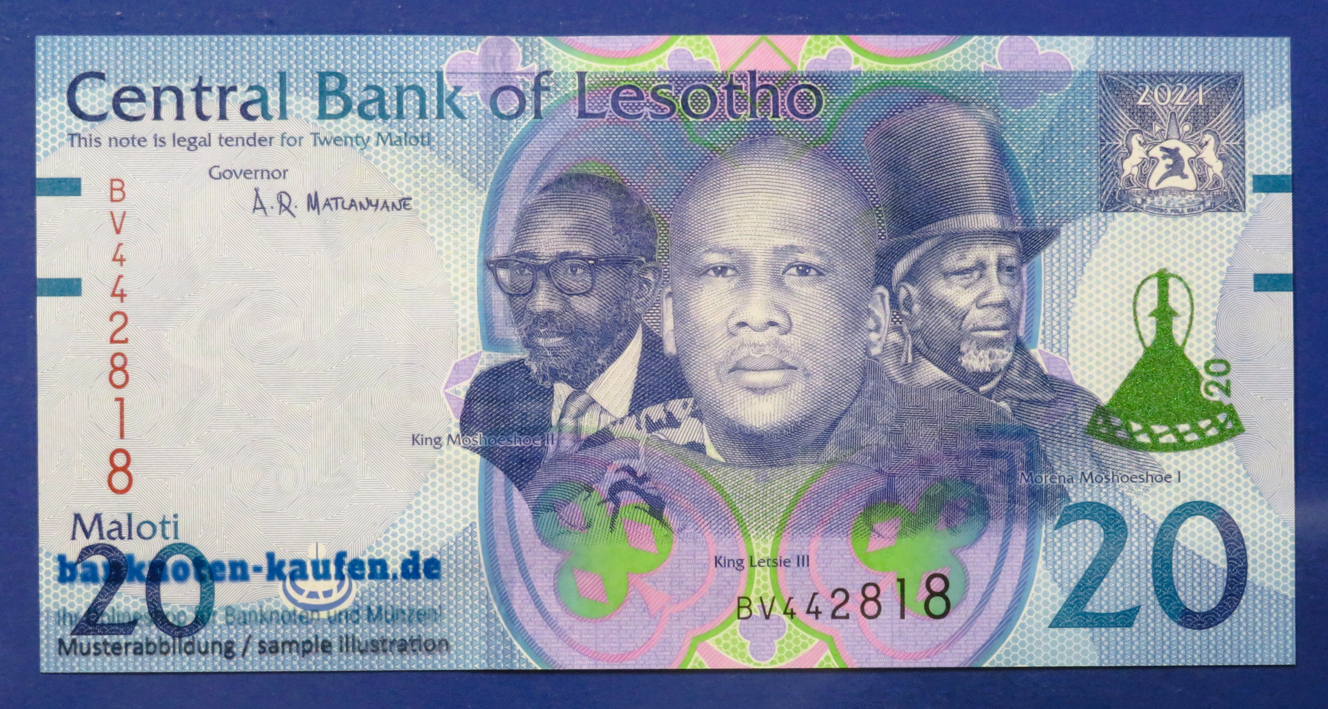 Lesotho, 20 Maloti, 2021, kassenfrisch (UNC), P-27