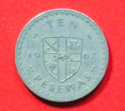 Ghana: 10 Pesewas, 1967-1979, gebraucht (used / ss), # 16