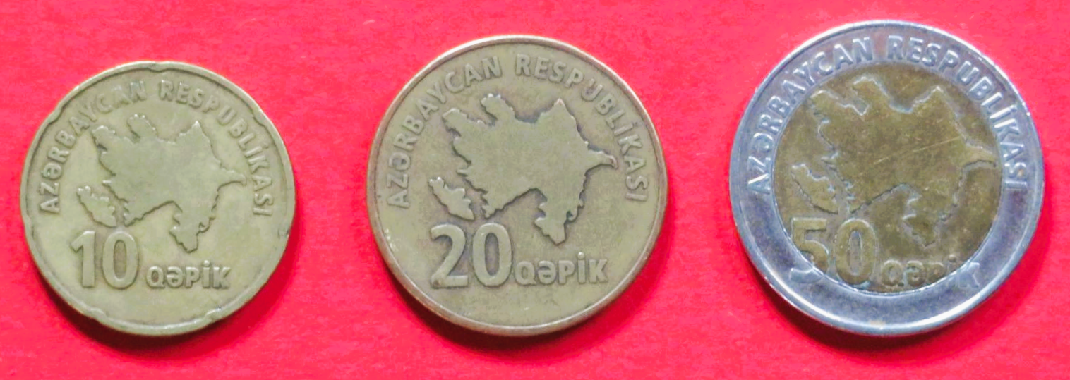 Aserbaidschan: 10/20/50 Qapik, ND2006+, gebraucht (used / ss), # 16-18
