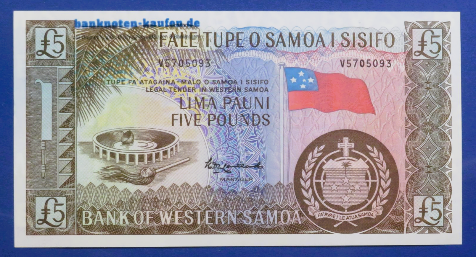 Samoa, 5 Pounds, ND (1963/2020), about uncirculated (AU), P-15r (official reprint)