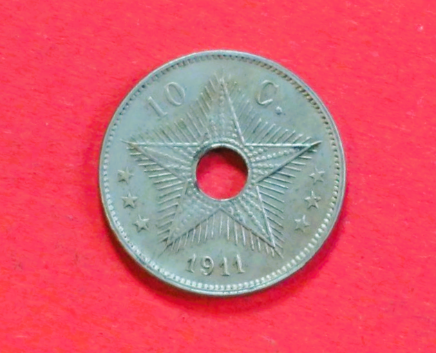 Belgisch Congo:  10 Centimes, 1911, circulated (used / xf), # 18.1