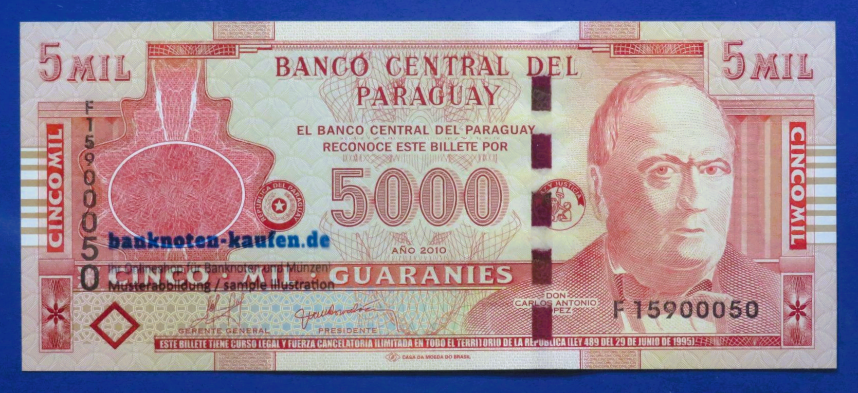 Paraguay - 5,000 Guaranies, 2010, uncirculated (UNC), P-223c
