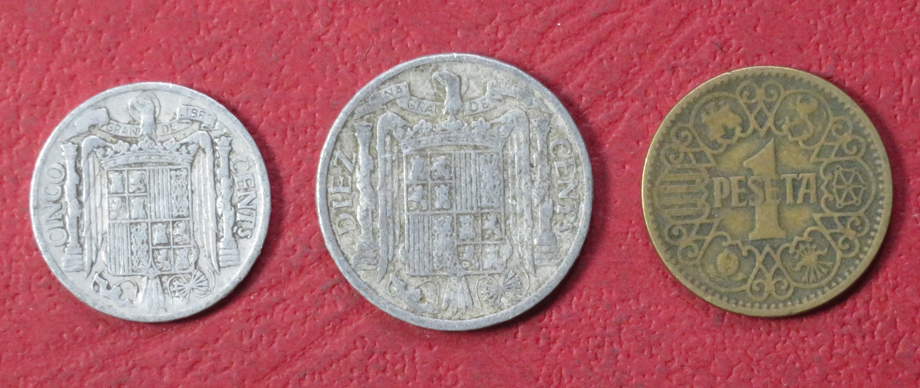 Spain Set 1:  3 coins, 0,05/0,1 +1 Peseta, 1940-1953, circulated (USED)     