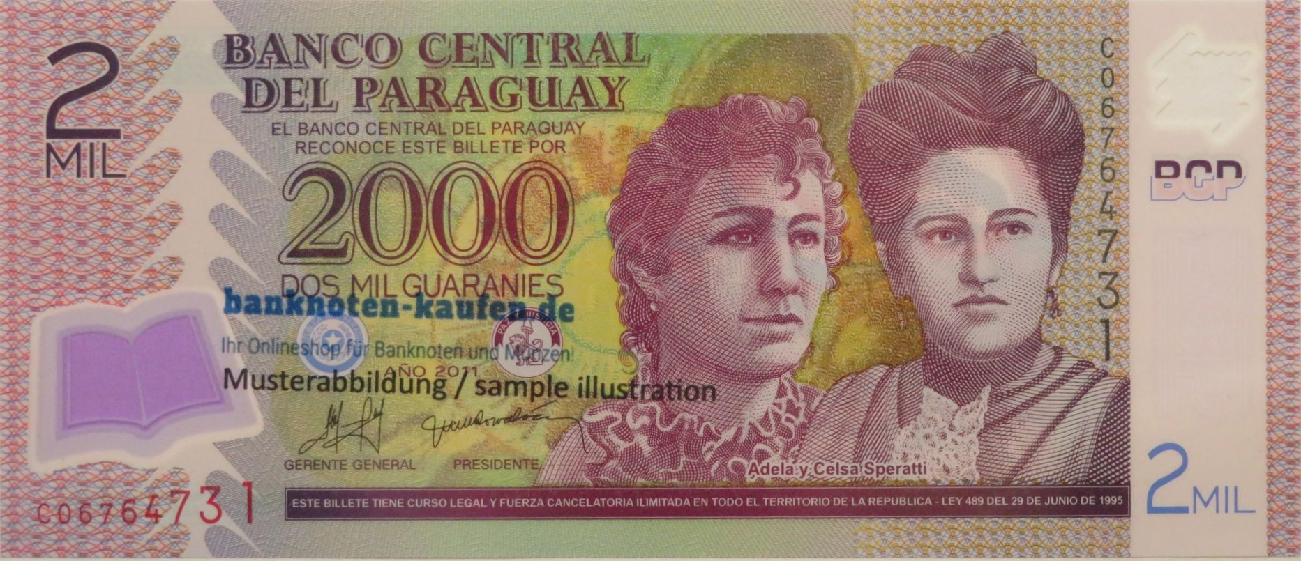 Paraguay - 2,000 Guaranies, 2011, uncirculated (UNC), Polymer, P-228c