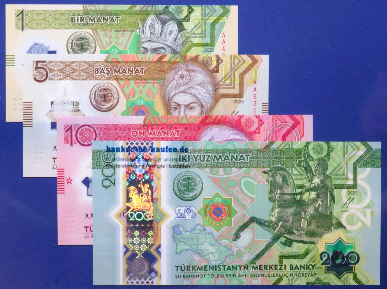 Turkmenistan, 1/5/10/200 Manat, 2025, uncirculated (UNC), Polymer