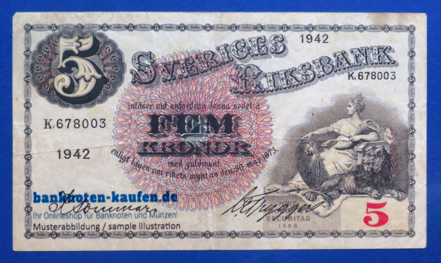 Sweden, 5 Kronor, 1942, circulated (USED / VF), P-33