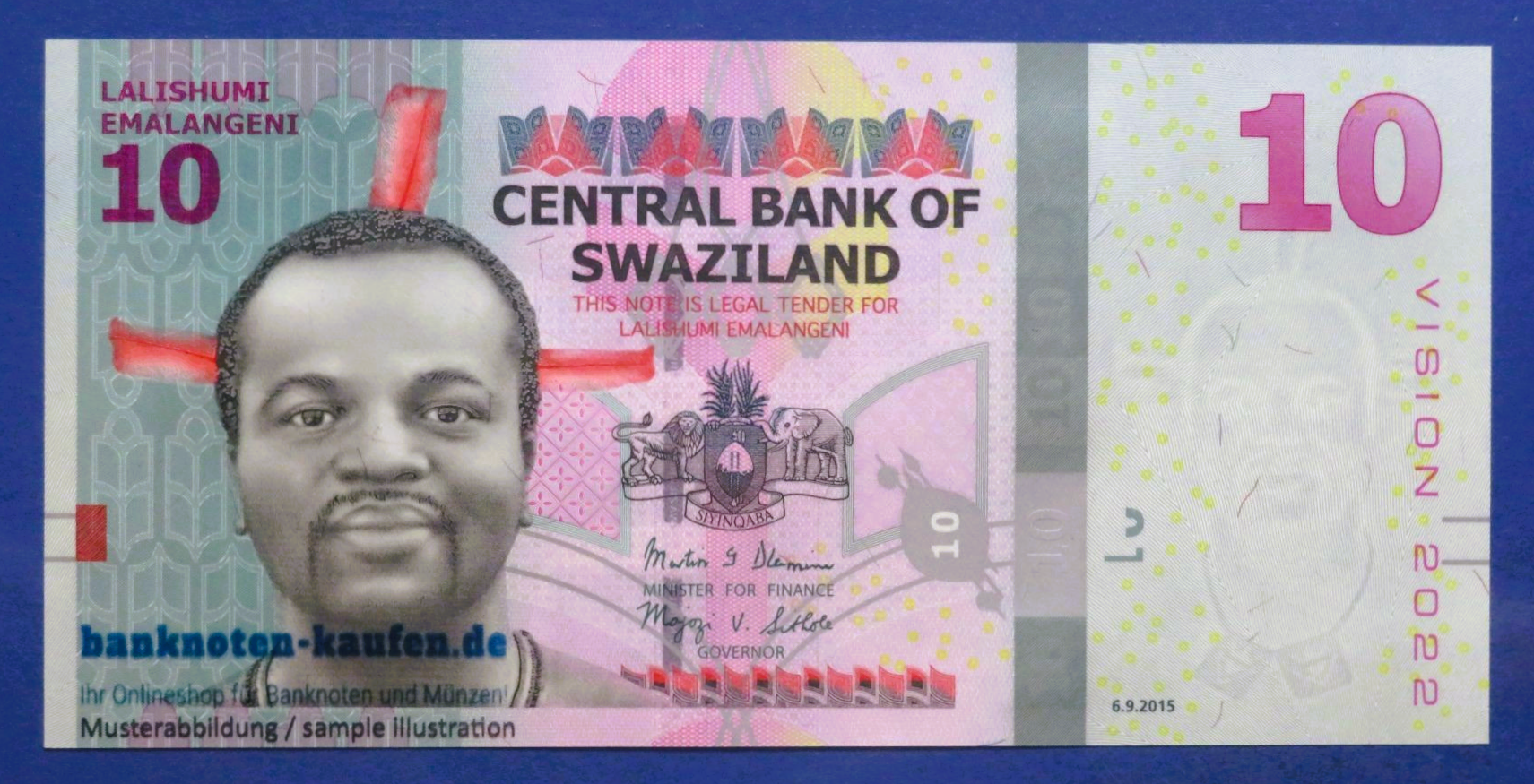 Swasiland, 10 Emalangeni, 2015, kassenfrisch (UNC), P-41