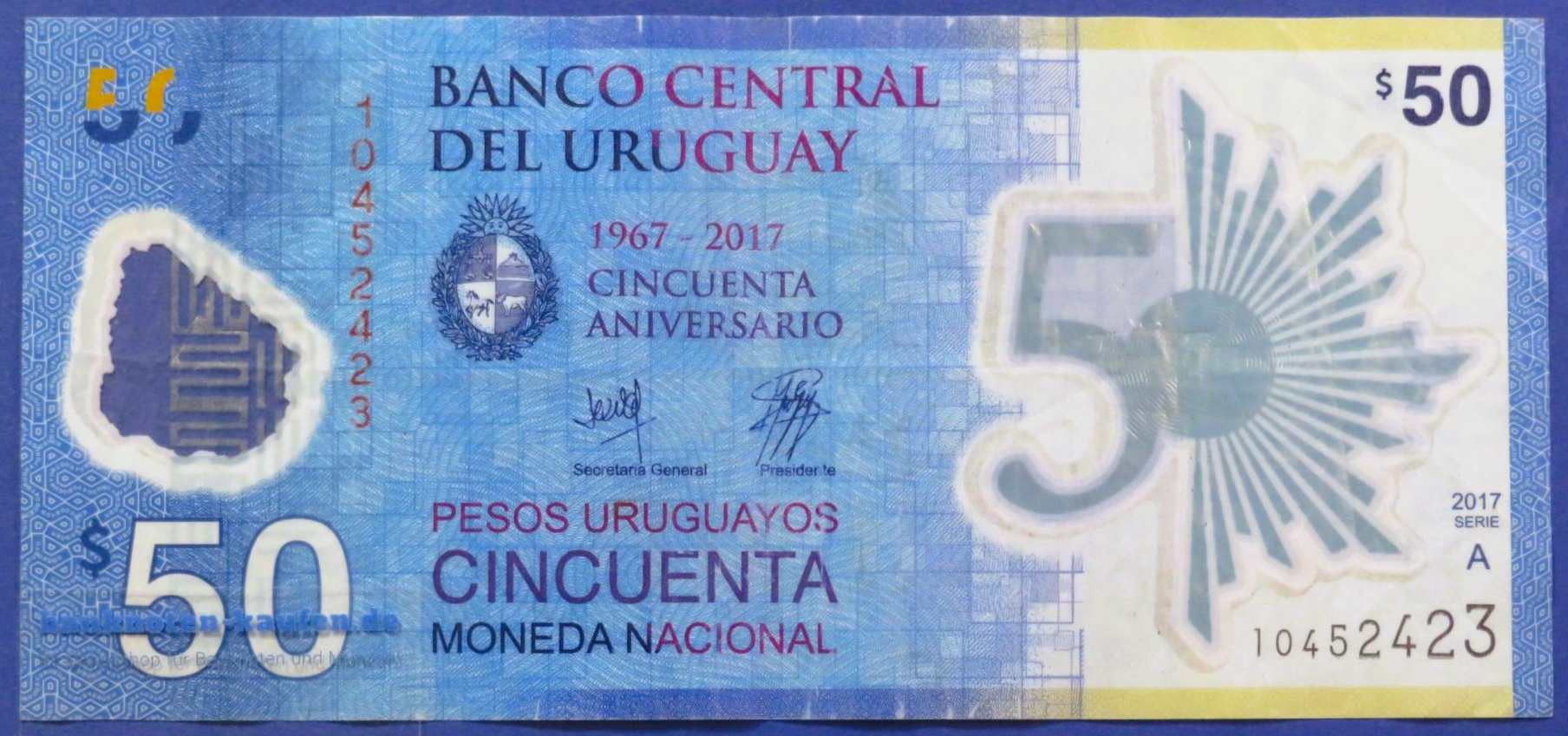 Uruguay, 50 Pesos Uruguayos, 2017, circulated (USED / F), Polymer, Commemorative issue, P-100