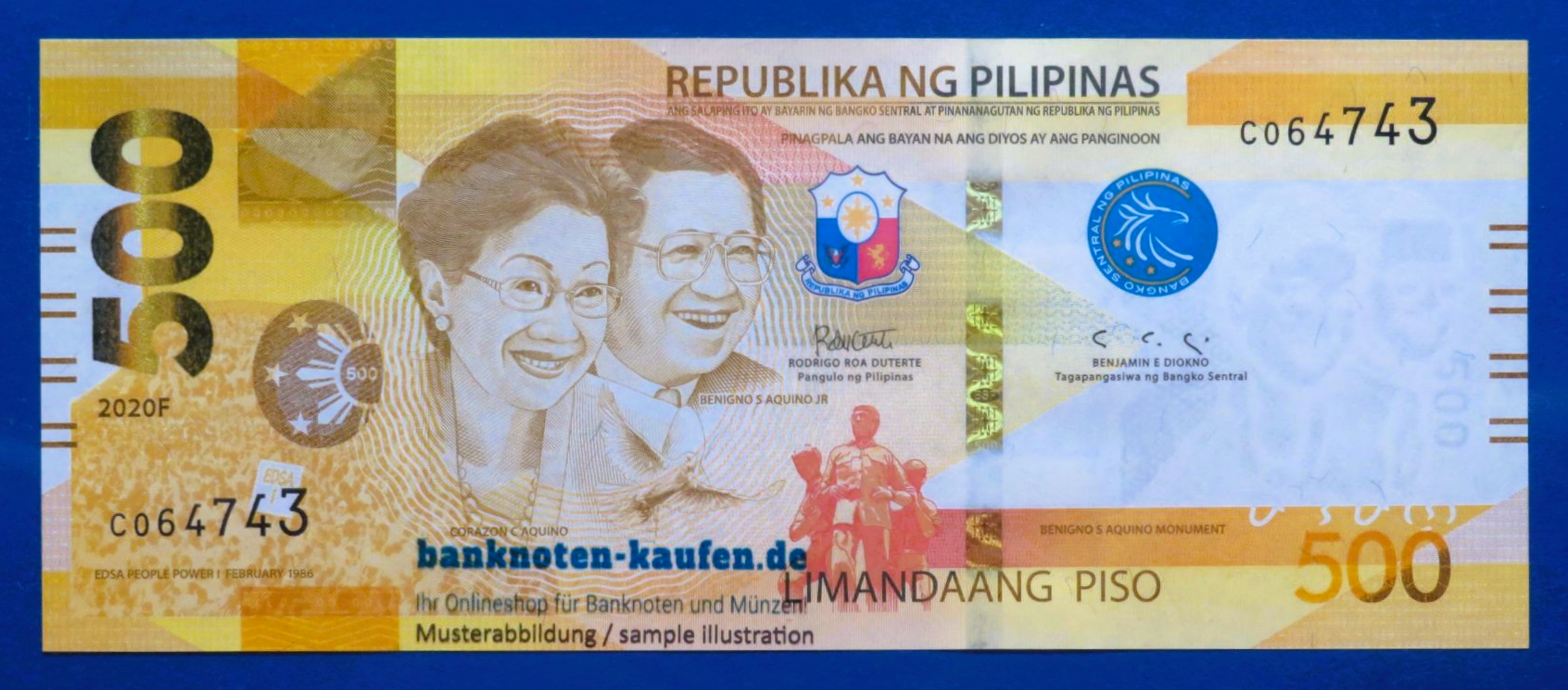Philippinen, 500 Piso, 2020F, kassenfrisch (UNC), P-227