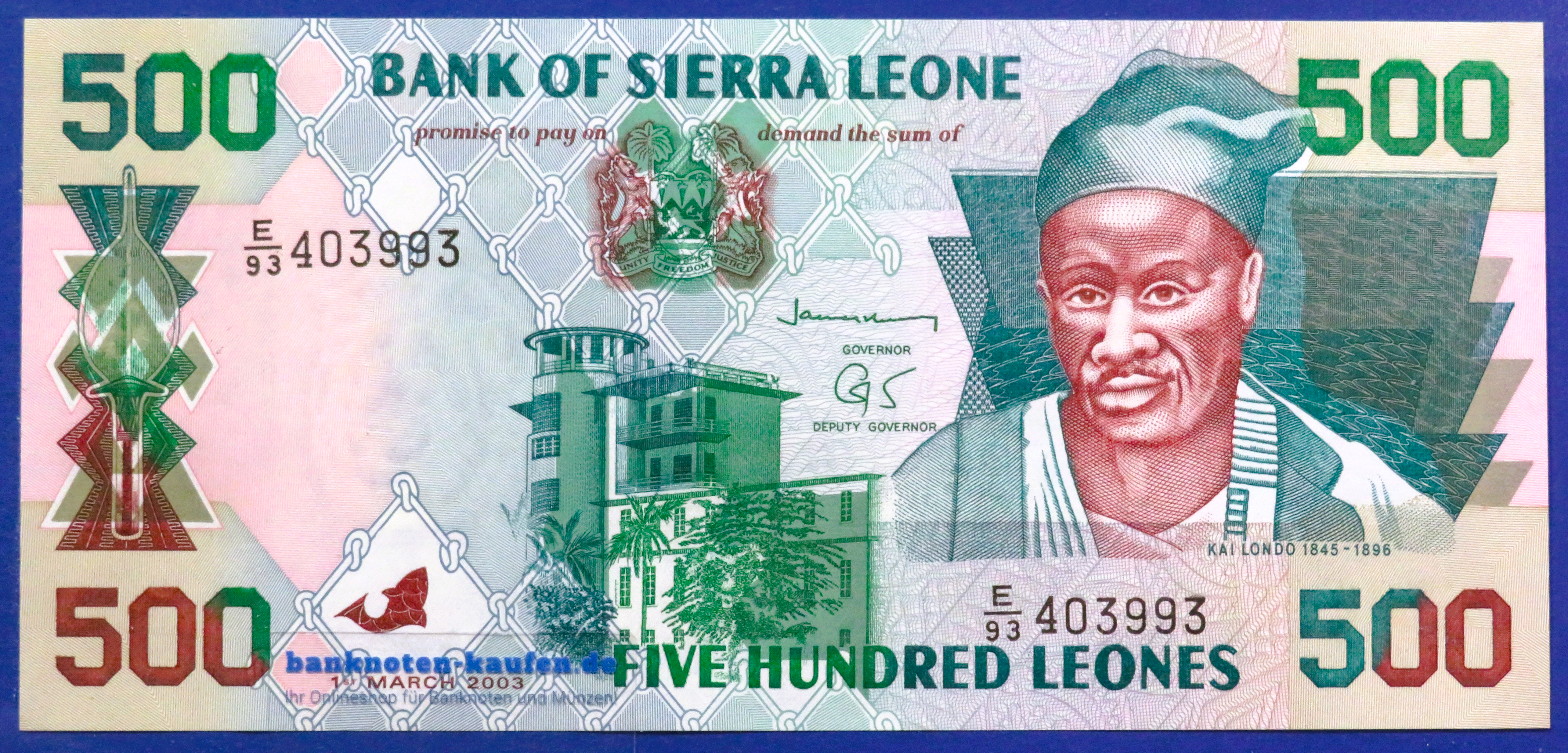 Sierra Leone, 500 Leones, 2003, about uncirculated (AU), P-23d