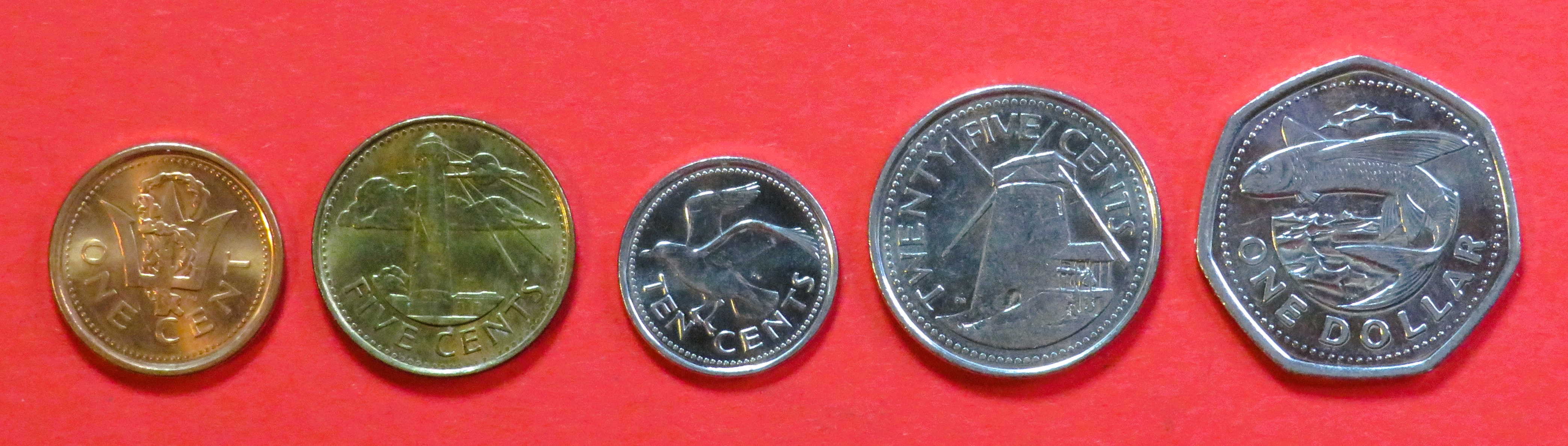 Barbados - Set 2:  1/5/10/25 Cents + 1 Dollar (6.3g), since 2007, circulated (USED / xf)