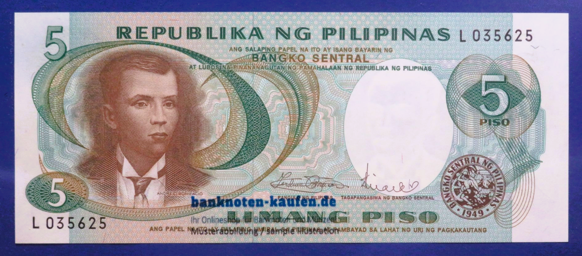 Philippinen, 5 Piso, 1970ND, kassenfrisch (UNC), P-148