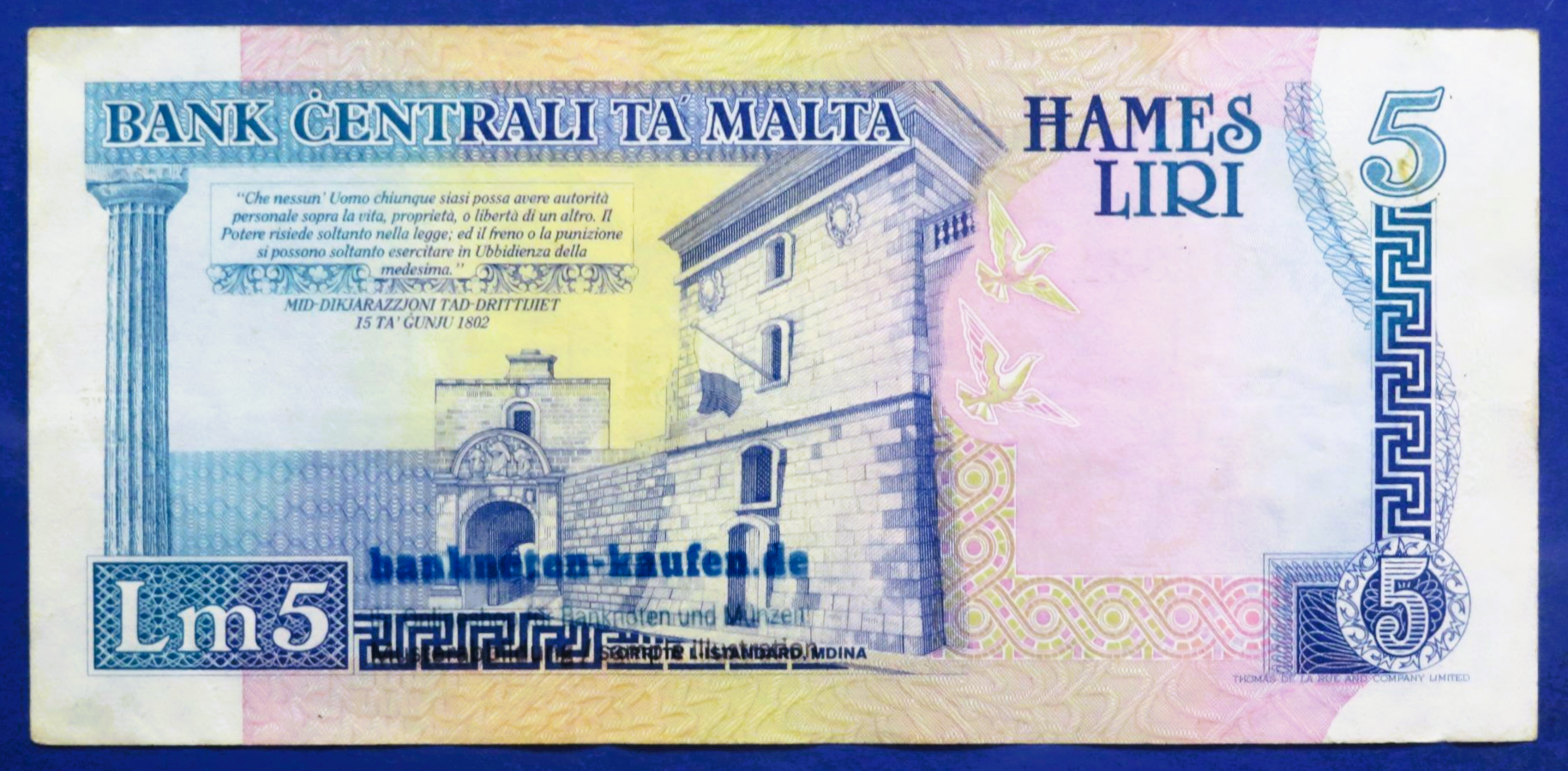 Malta, 5 Liri, L.1967 (1989), circulated (USED / VF), P-42a